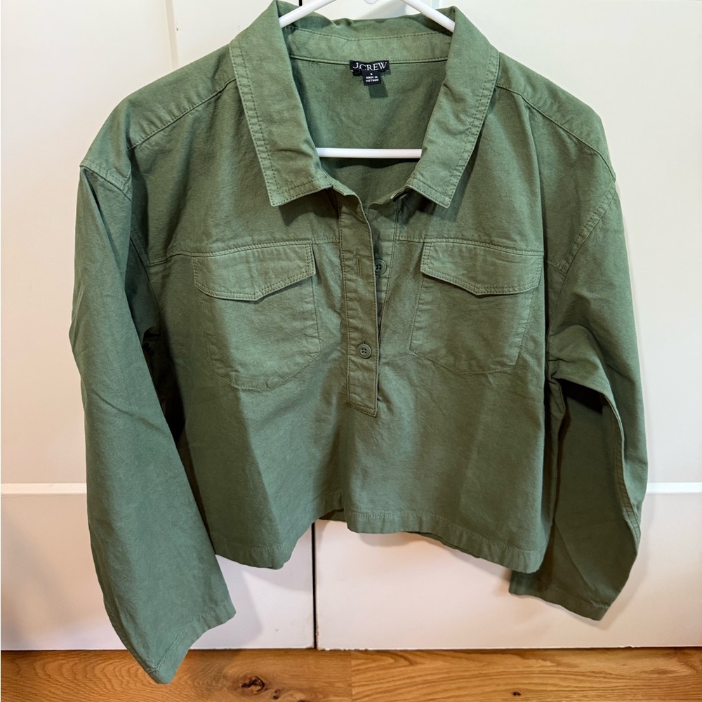 J.Crew NWOT Green Cropped Popover Shirt S